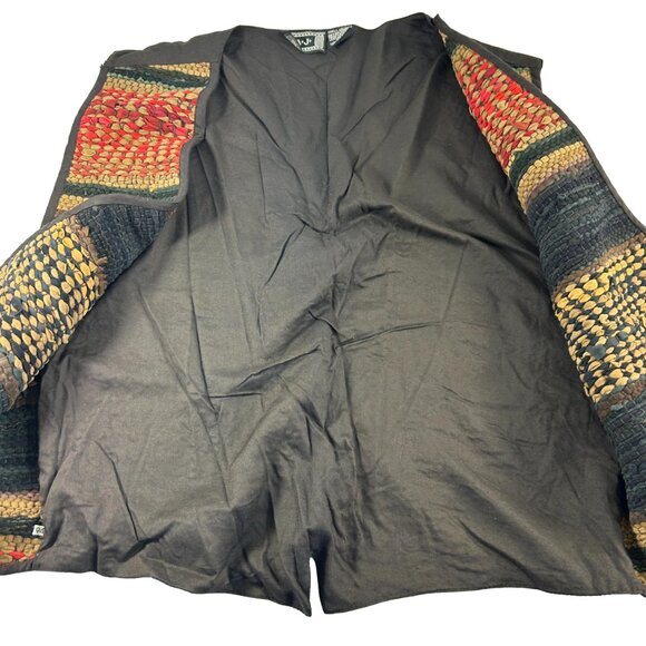 Vintage A.J. Leather Vest Womens Size Medium Woven Leather Rayon Lined Boho FLAW - Picture 10 of 12